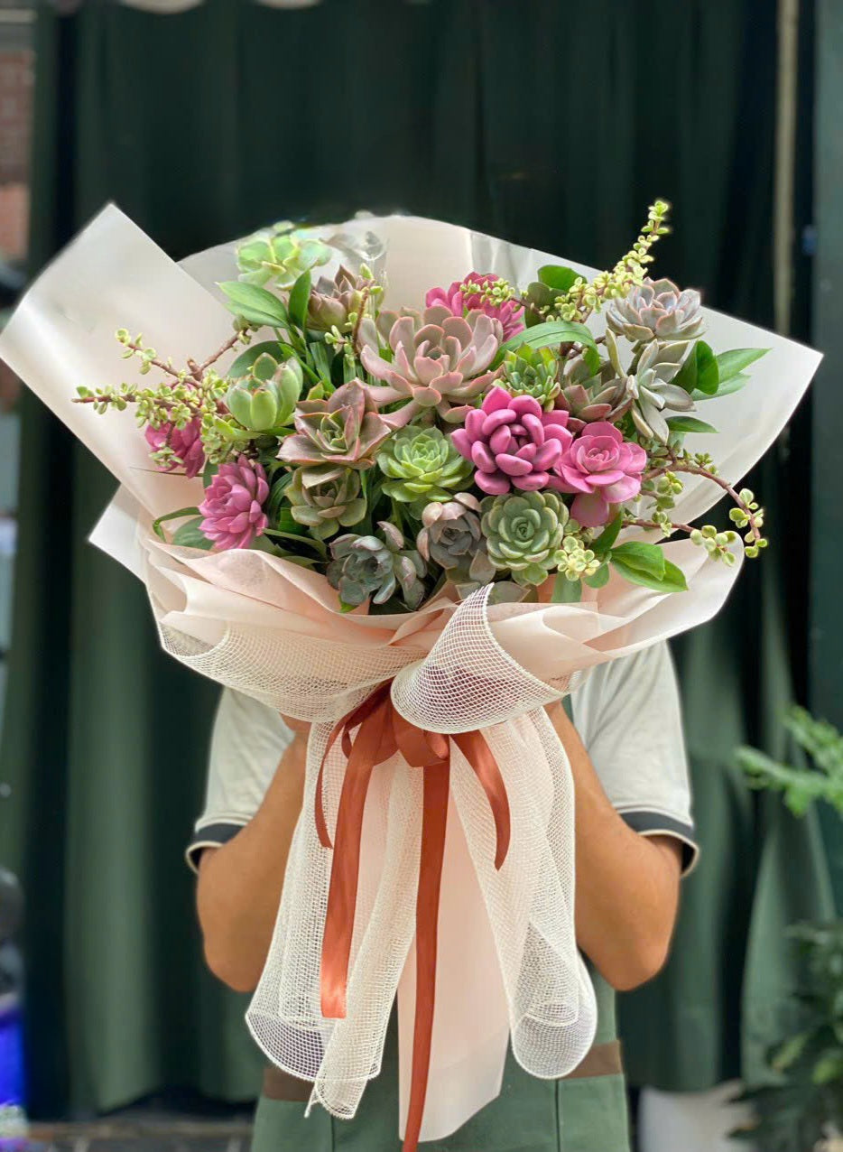 artificial succulent bouquet The Enchanting Pink Succulent Bouquet
