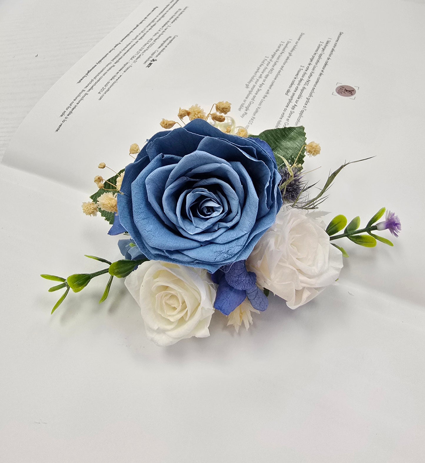 Blue & white Corsage