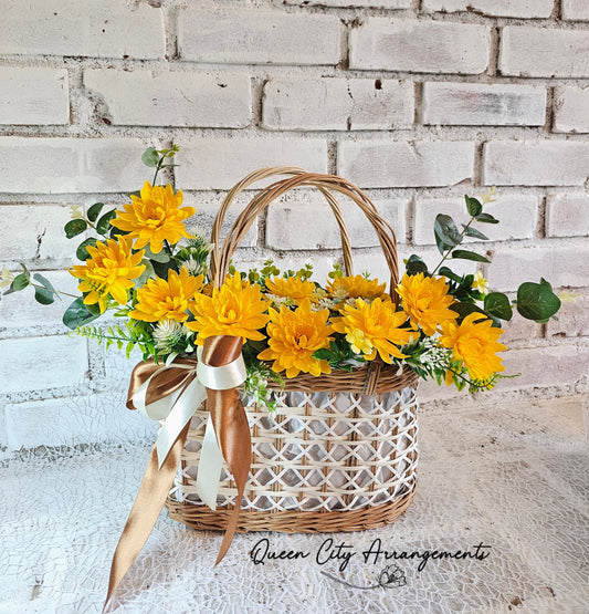 Bright Yellow Daisy Flower Basket