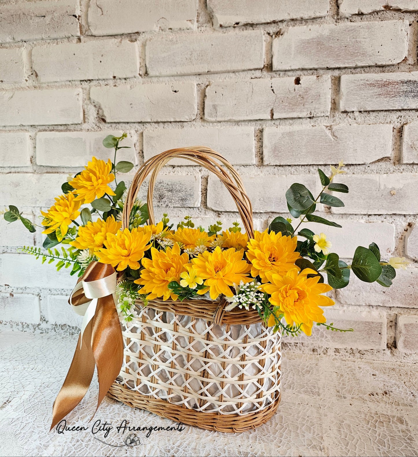 Bright Yellow Daisy Flower Basket