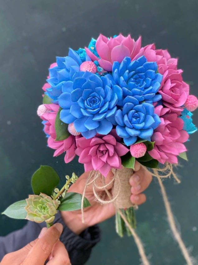 Pink And Blue Succulent Bouquet