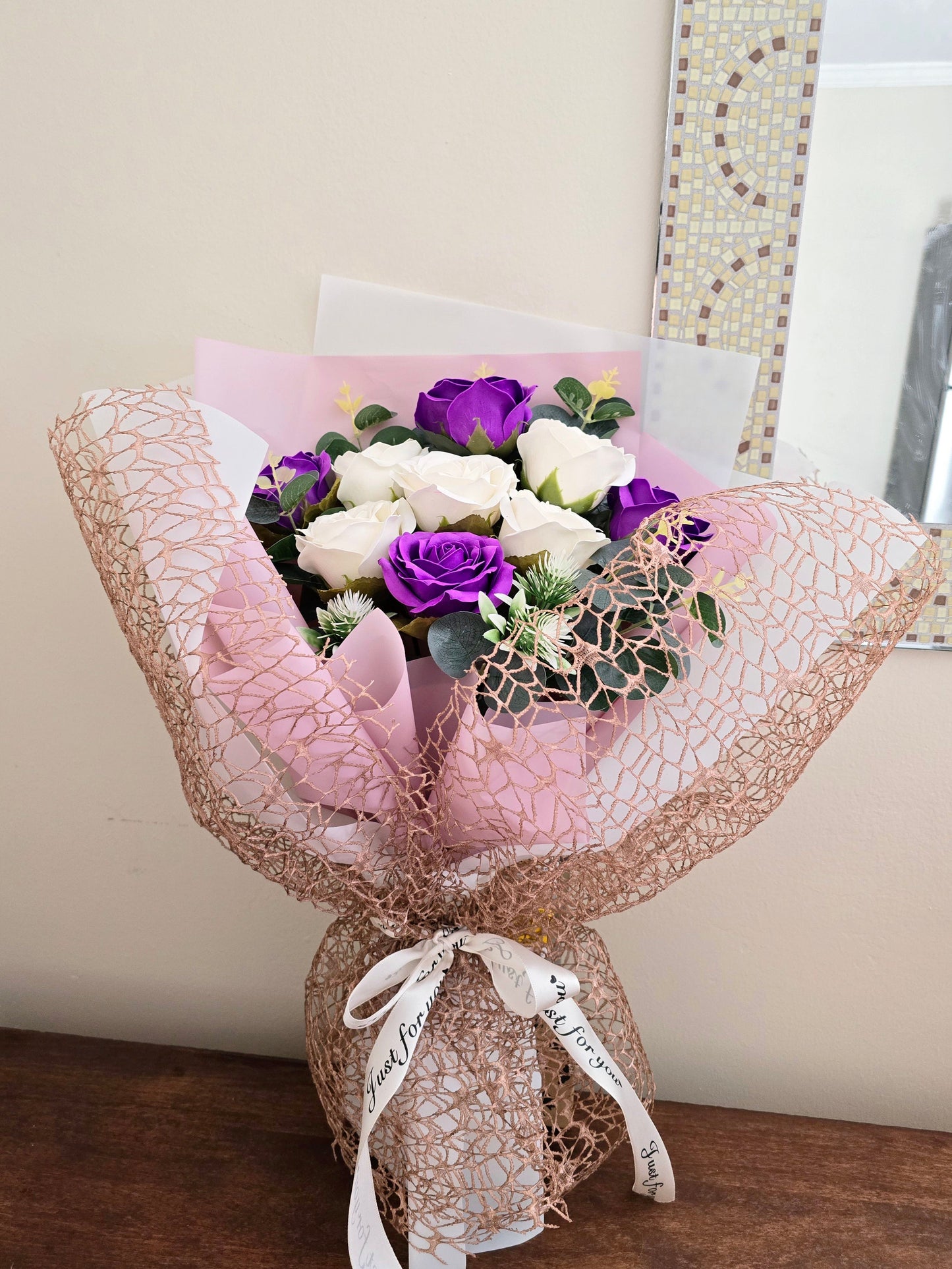 9 Purple And White Rose Bouquet