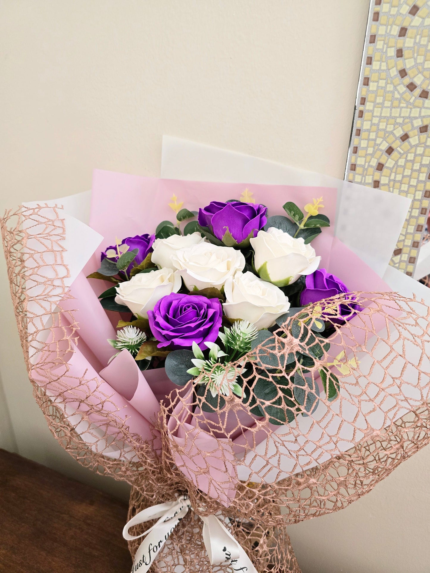 9 Purple And White Rose Bouquet