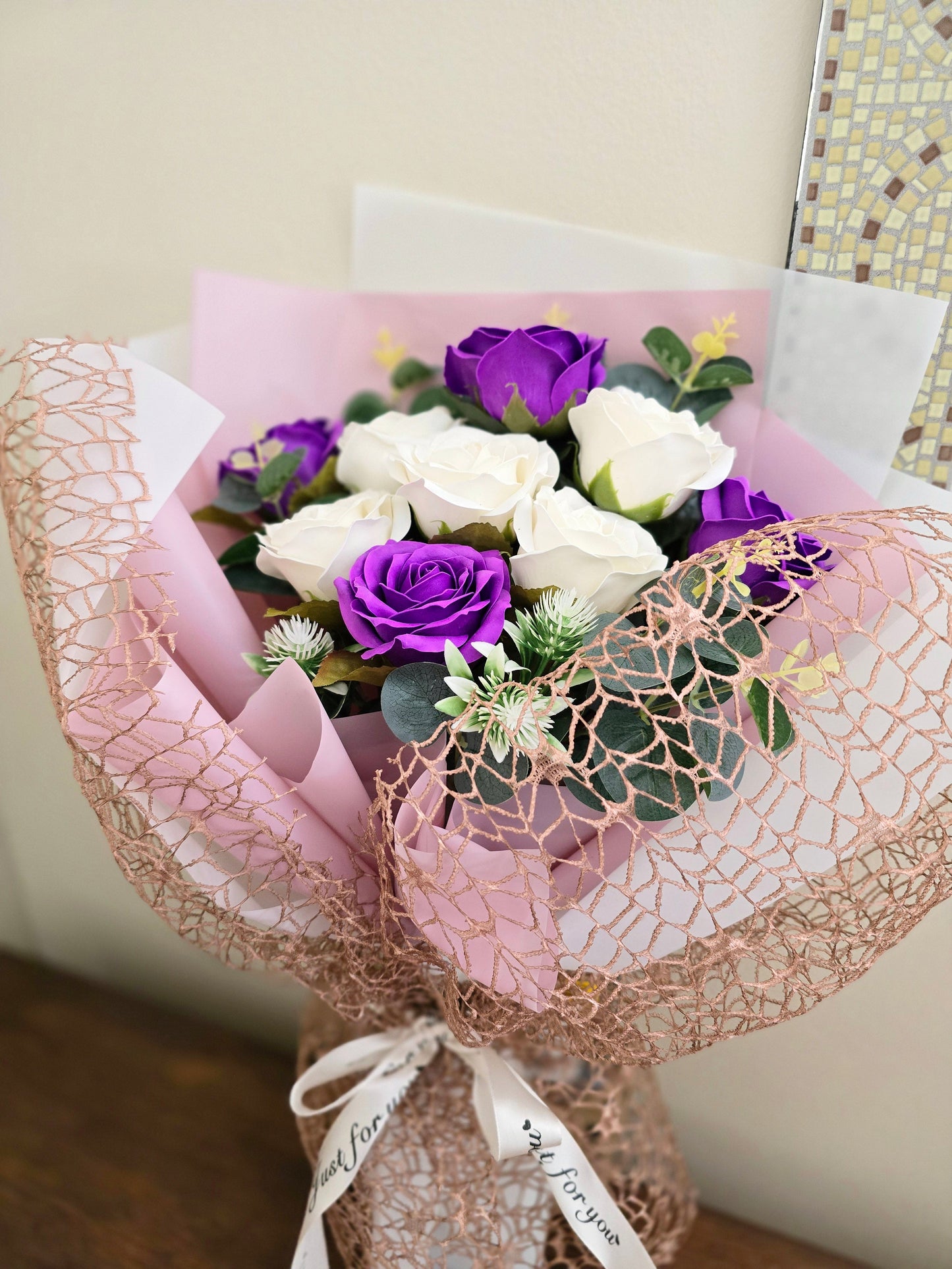 9 Purple And White Rose Bouquet