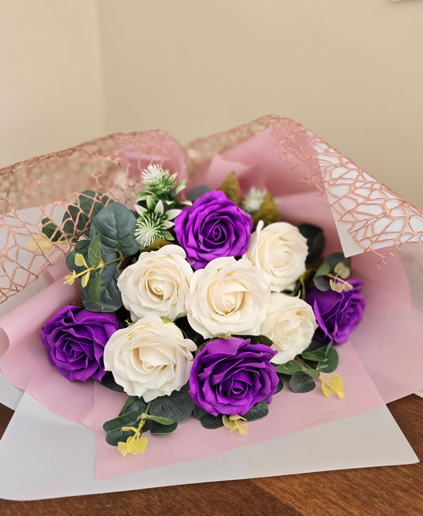 9 Purple And White Rose Bouquet