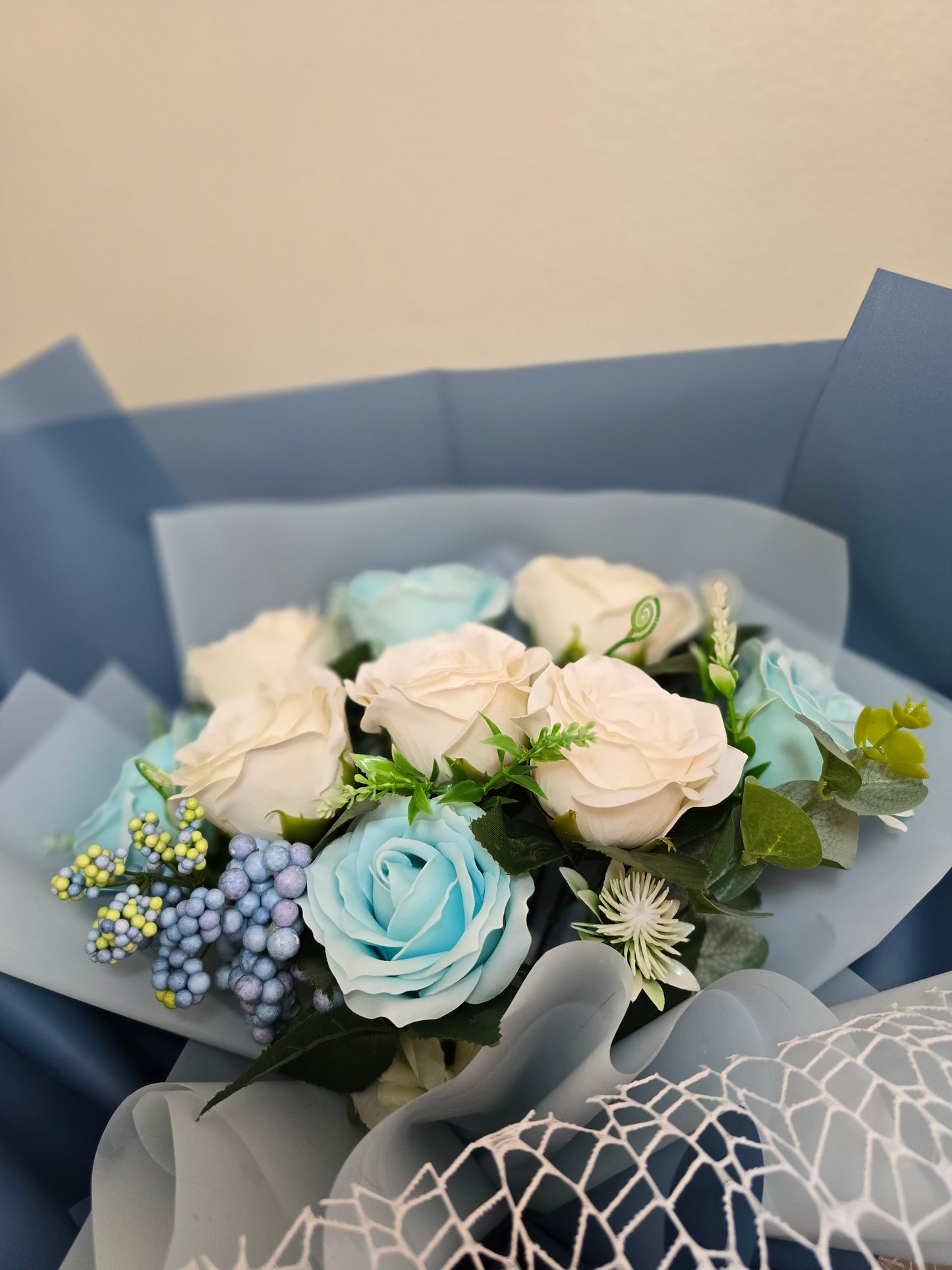 Blue And White Rose Bouquet