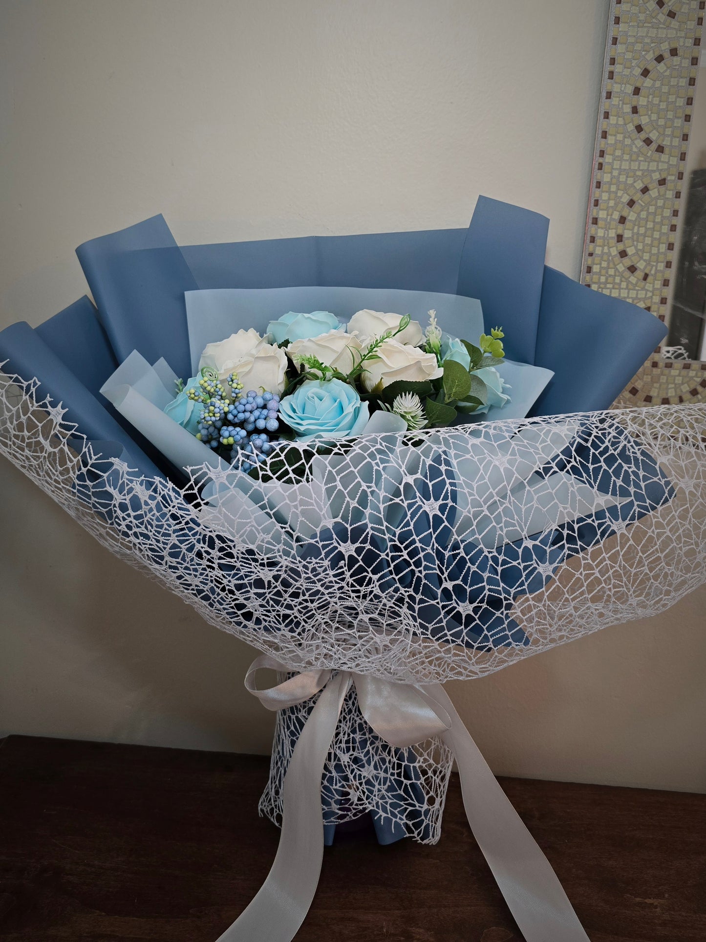 Blue And White Rose Bouquet