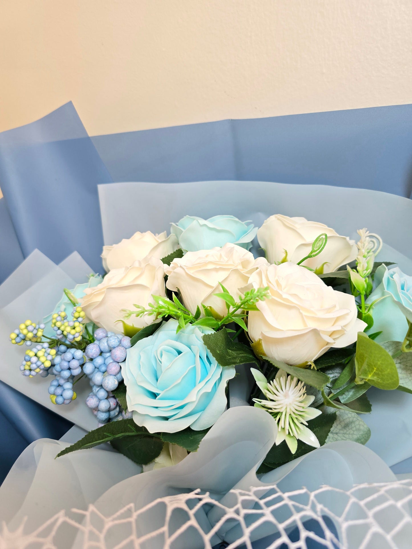 Blue And White Rose Bouquet