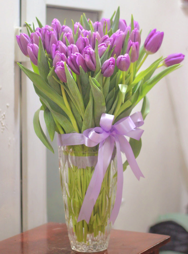 Fresh Tulips Flowers In Vase