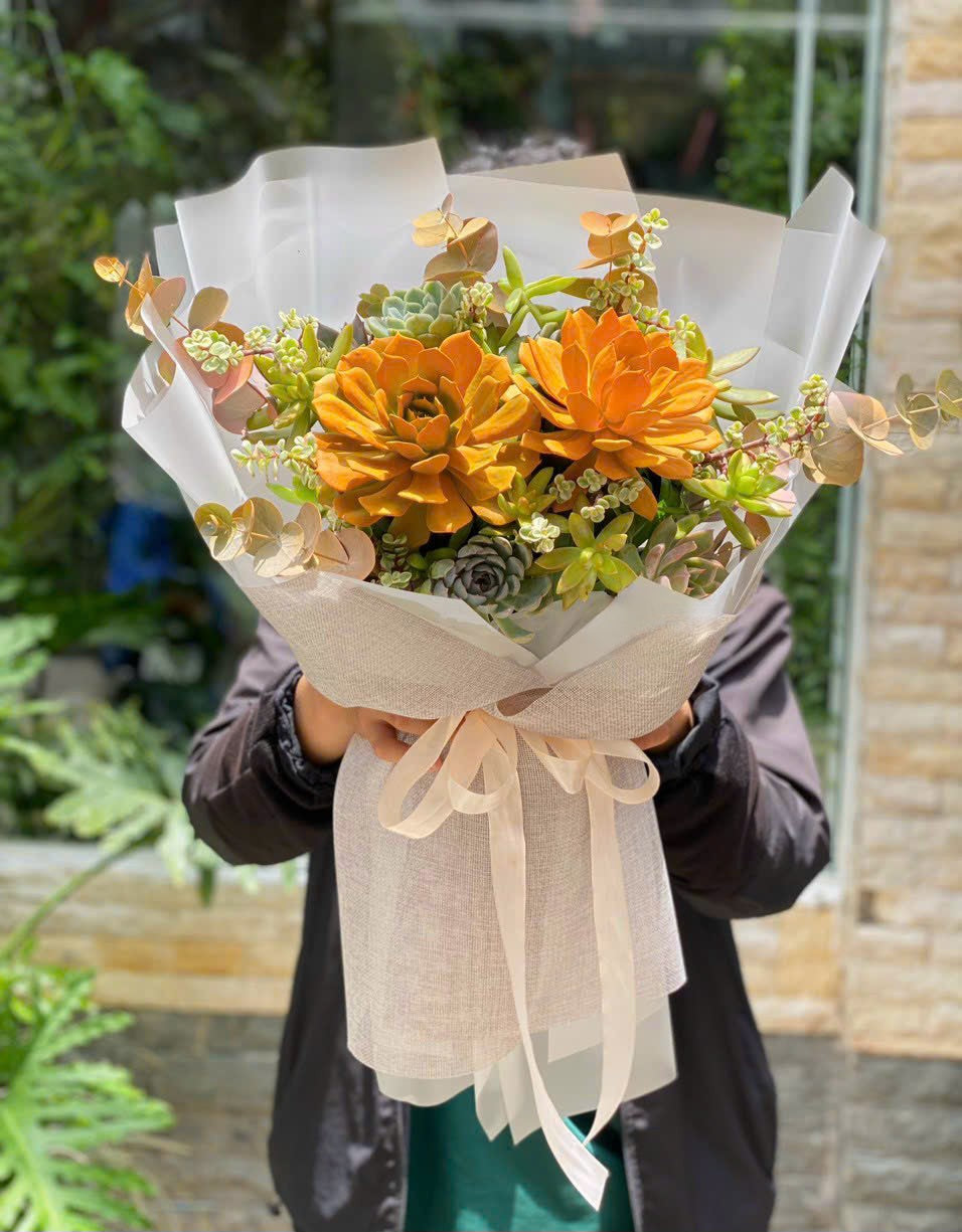 Sweet Orange Succulent Bouquet