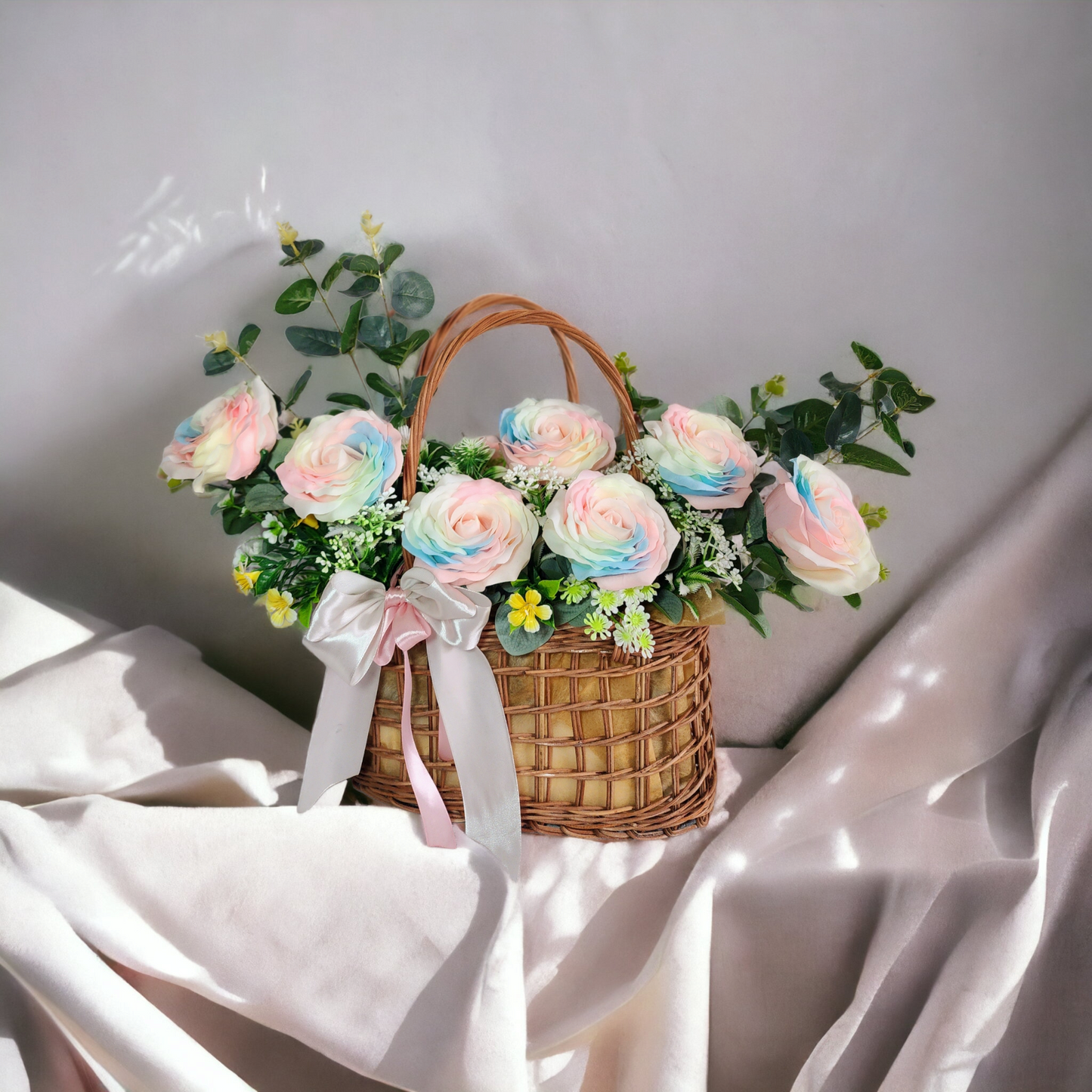 Rainbow Soap Flowers in a Basket