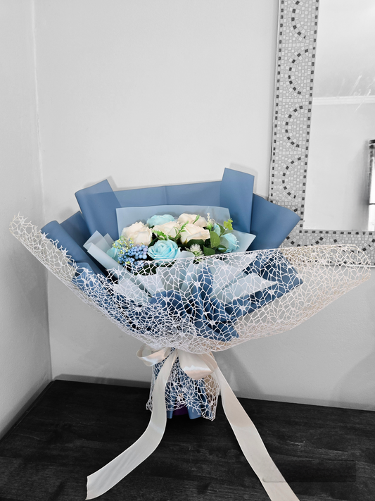 Blue And White Rose Bouquet