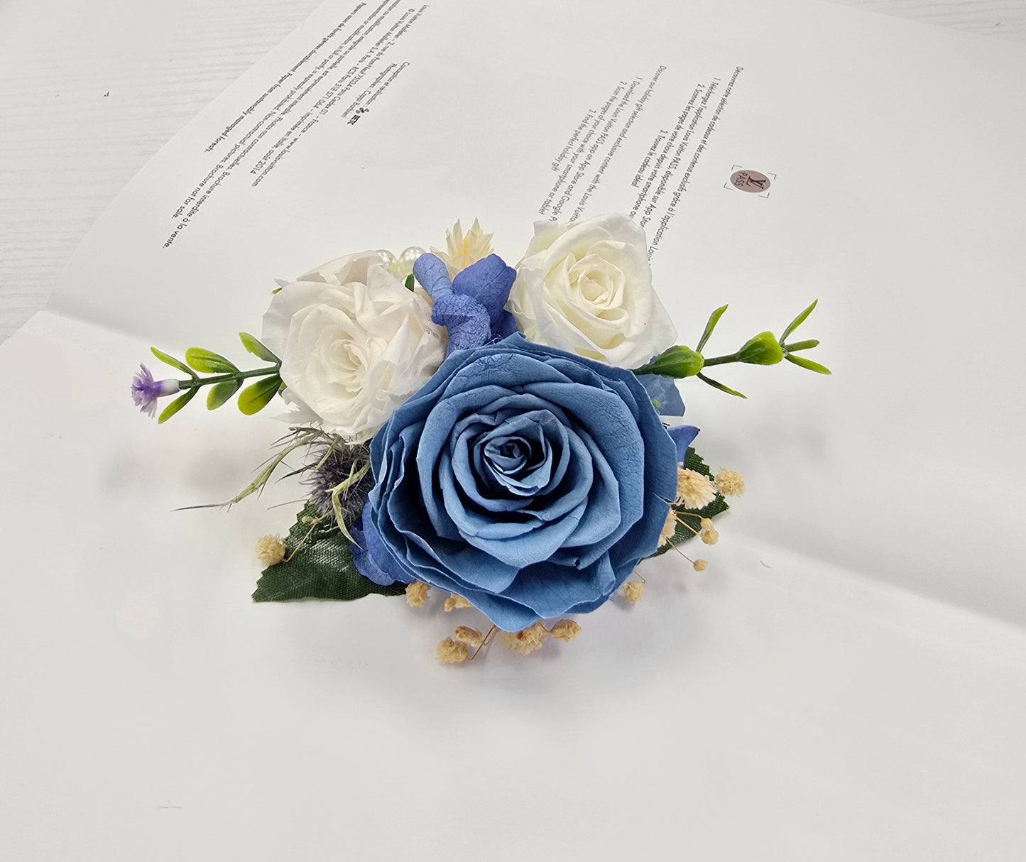 Blue & white Corsage