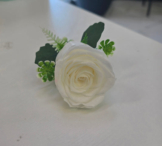 White Boutonnieres + blue